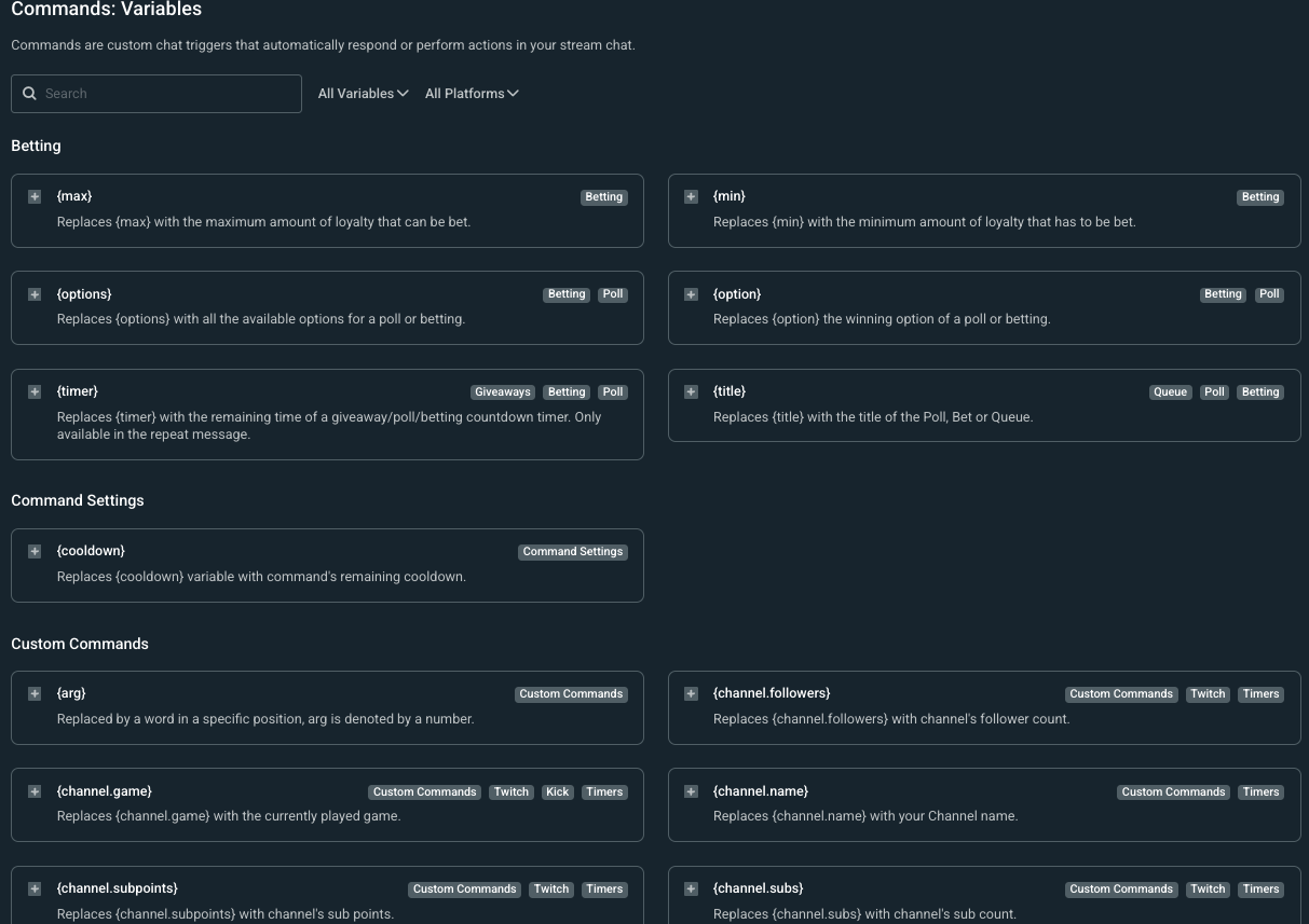 Variables settings for Cloudbot